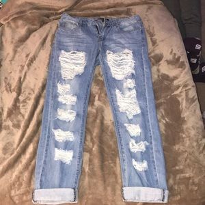 Distressed boyfriend jeans